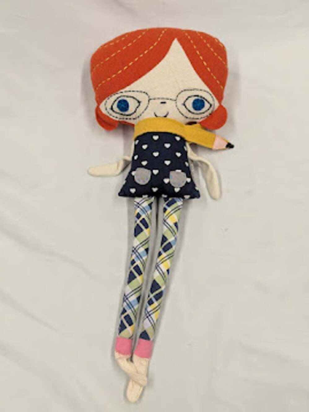 Crate & Barrel The Land of Nod 18” Redhead Plush Doll Pencil Scarf Glasses